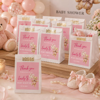 Bolsa De Papel Chica del Oso de Peluche Rosa Baby Shower