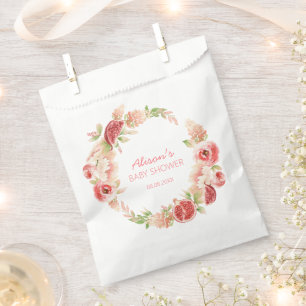 Bolsa De Papel Chica Ducha de Bebé Floral Verde Rosa Rosa