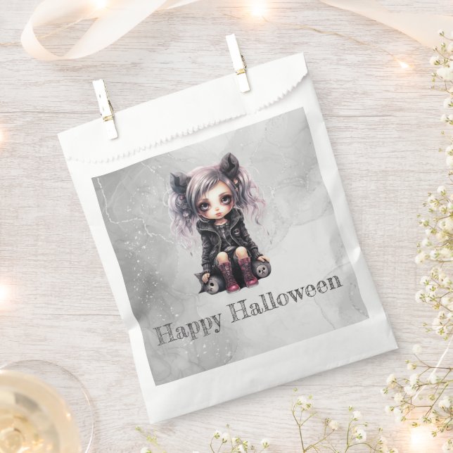 Bolsa De Papel Chica gótico súper lindo Feliz Halloween (Cortado)