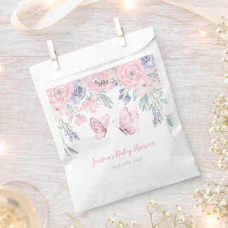 Bolsa De Papel Chica morado de mariposa floral rosa Baby Shower