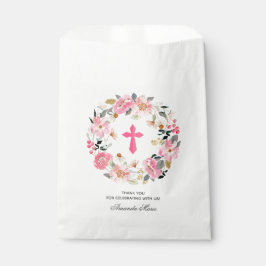 Bolsa De Papel Chica Primera Comunión Acuarela Floral Rosa