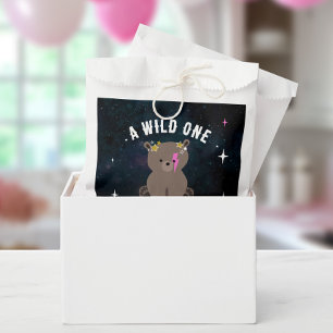 Bolsa De Papel Chica rosa Baby Shower con un cubo cósmico y salva