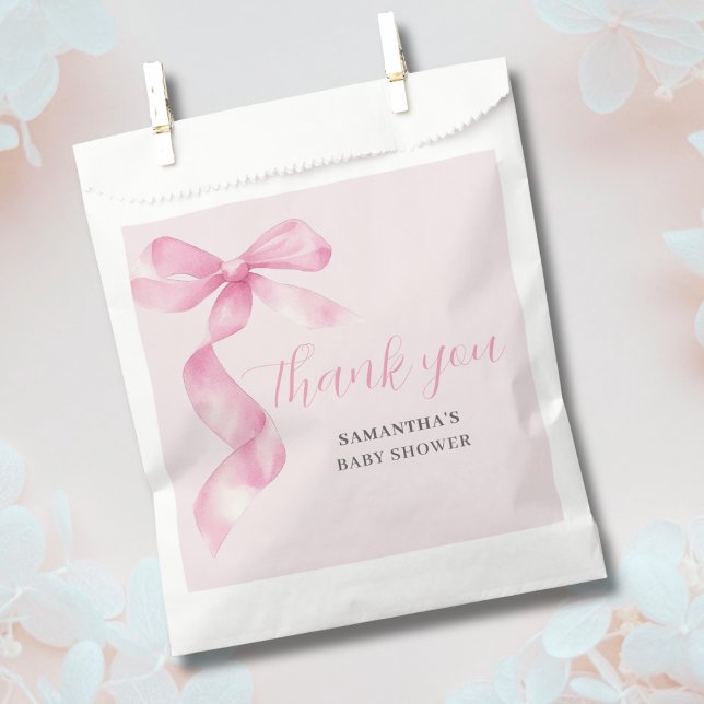 Bolsa De Papel Chica Rosa Coquette Bow Baby Shower Gracias (Subido por el creador)