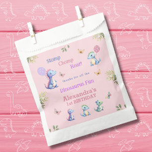 Bolsa De Papel Chica Rosa de Cute Dinosaur 1er cumpleaños gracias