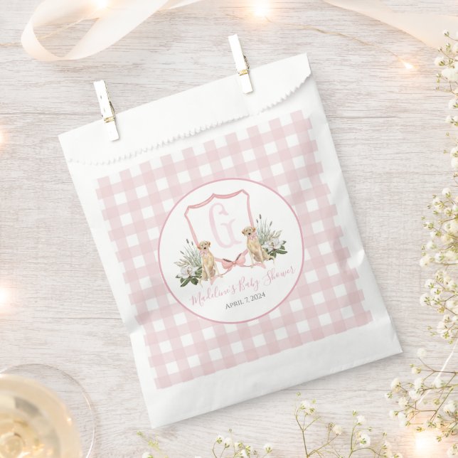 Bolsa De Papel Chica Rosa Preppy Sur Perro Baby Shower (Cortado)