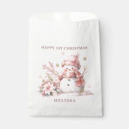 Bolsa De Papel Chica rosado de Snowman primero Navidades favorec