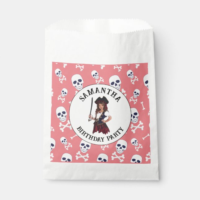 Bolsa De Papel Chica rosado pirata Skulls (Anverso)