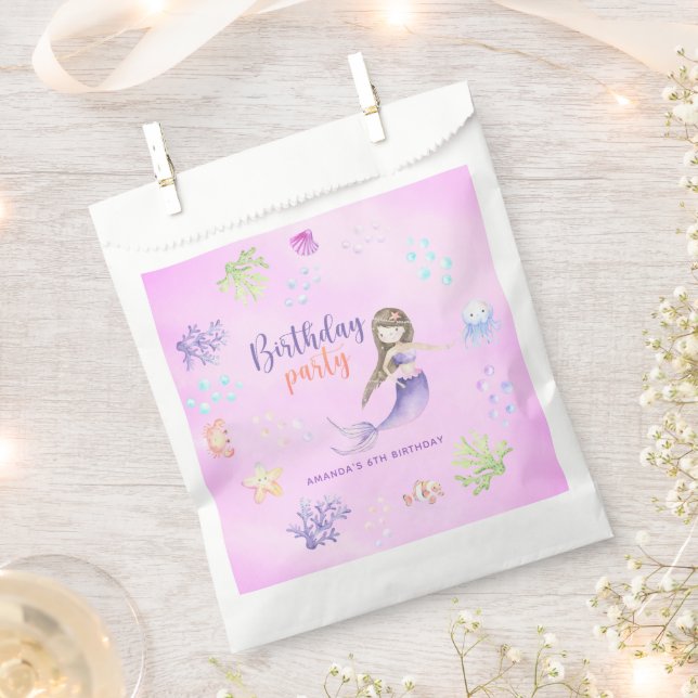 Bolsa De Papel Chica Sirenita Fiesta de Cumpleaños 6 (Cortado)