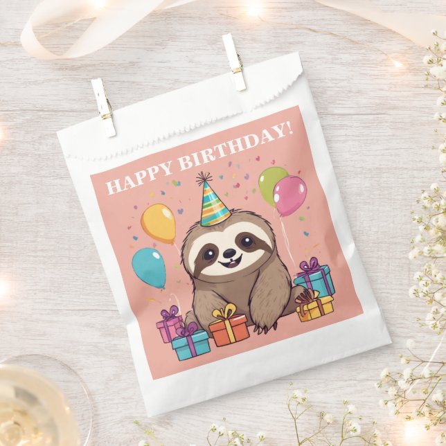 Bolsa De Papel Chica Sloth Feliz cumpleaños Diversión animal rosa (Cortado)