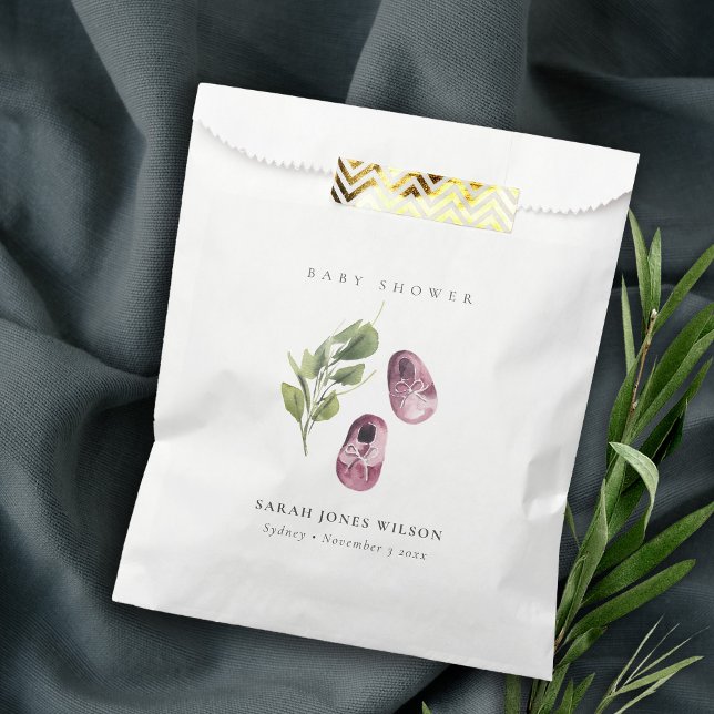 Bolsa De Papel Chica verde lindo  negro zapatos oliage Baby Showe (Subido por el creador)