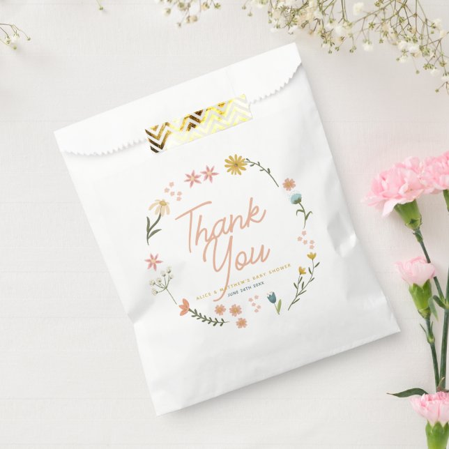 Bolsa De Papel Chicas Elegante Boho Wildflower Pink Baby Shower (Sellado)