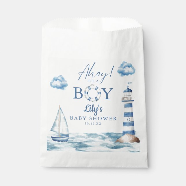 Bolsa De Papel Chico Náutico Ahoy Baby Shower (Anverso)