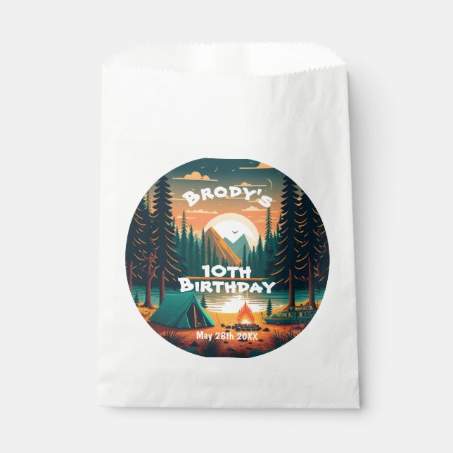 Bolsa De Papel Chicos acampando Aventura Fiesta de Cumpleaños (Anverso)