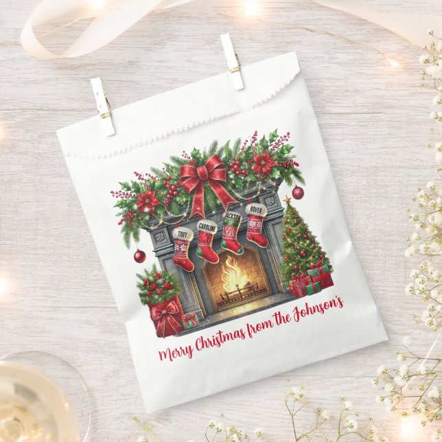 Bolsa De Papel Chimenea de Navidad con guirnalda verde (Cortado)