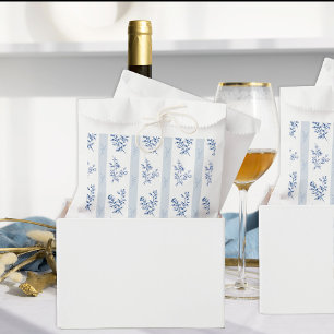 Bolsa De Papel Chinoiserie Vintage Floral blanca y azul a rayas