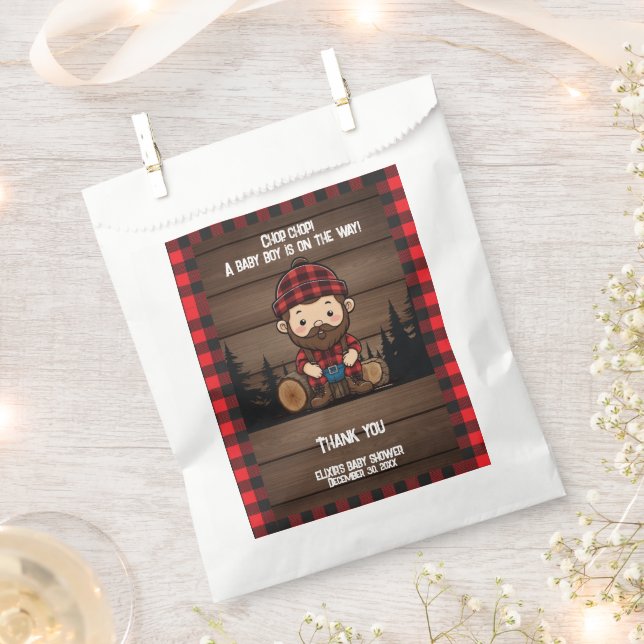 Bolsa De Papel ¡Chop Chop! Rustic Lumberjack Flannel Baby Shower (Cortado)