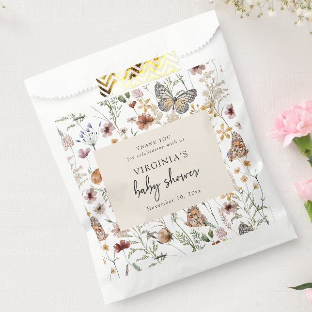 Bolsa De Papel Chorro de Bebé Boho (Boho Wildflowers Butterflies Baby Shower Favor Bag by Painted Paperie
)
