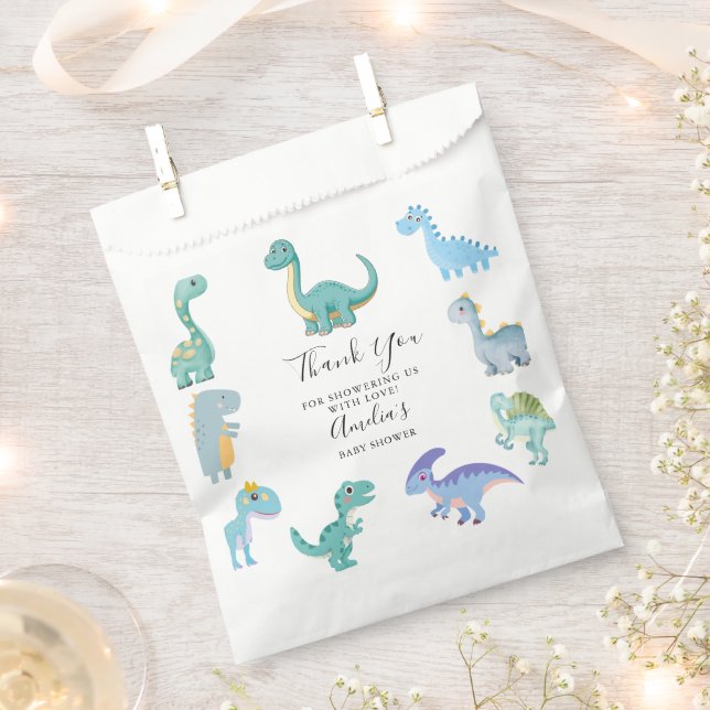Bolsa De Papel Chorro de Bebé de Dinosaurio con Estilo Blanco (Cortado)
