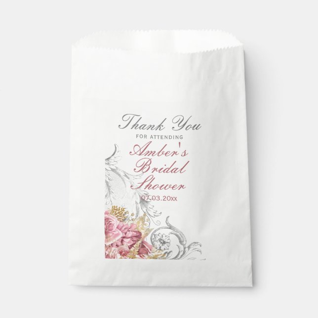 Bolsa De Papel Chorro de flores rosadas para despedida de soltera (Anverso)