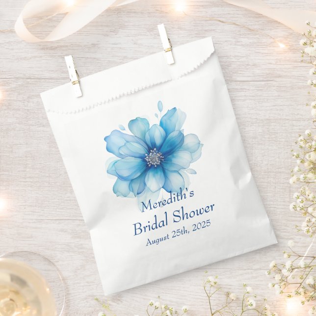 Bolsa De Papel Chorro Nupcial Floral Azul Elegante (Cortado)