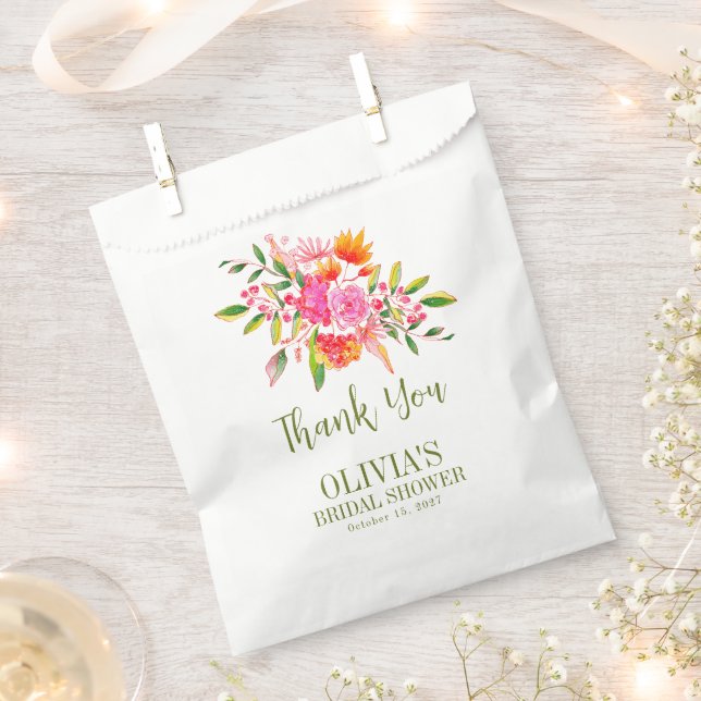 Bolsa De Papel Chorro Nupcial Floral Rosa Moderno Personalizado (Cortado)