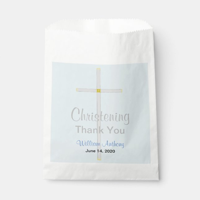 Bolsa De Papel Christening Boy Blue Gracias Bags Favor (Anverso)