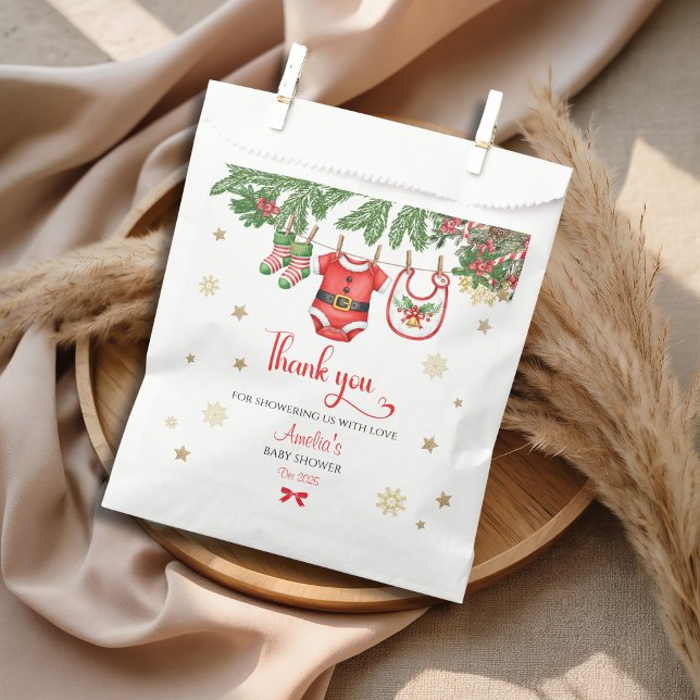 Bolsa De Papel Christmas Baby Shower Favor Bag | Santa Holiday (Subido por el creador)