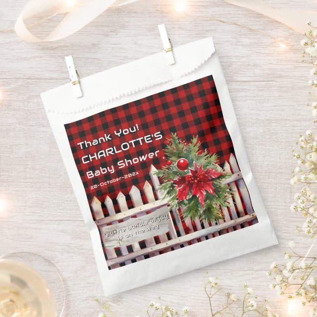 Bolsa De Papel Christmas Fence Buffalo Plaid Baby Shower (Cortado)