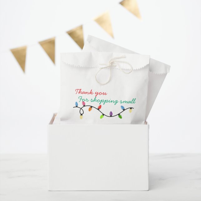 Bolsa De Papel Christmas lights Thank you for shopping small  (Fiesta)