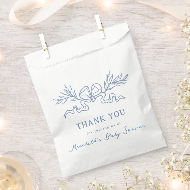 Bolsa De Papel Chupinada de bebé con cinta botánica azul (Cortado)