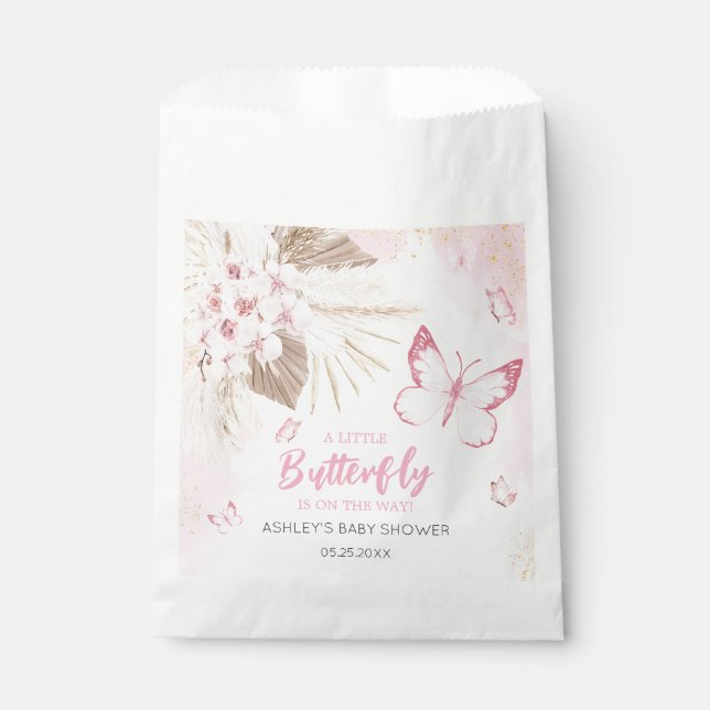 Bolsa De Papel Chupinada de Bebé Mariposa Rosa (Anverso)