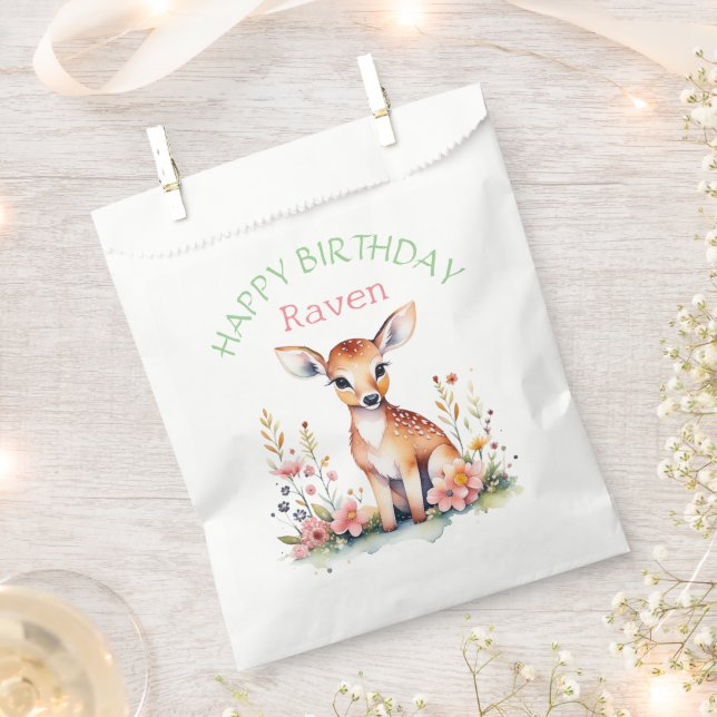 Bolsa De Papel Ciervo de bebé personalizado entre flores Cumpleañ (Cortado)