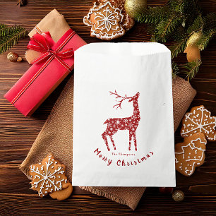 Bolsa De Papel Ciervo rojo y copos de nieve navidad personalizada