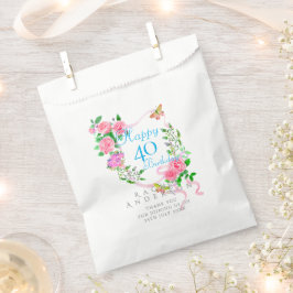 Bolsa De Papel Cinta de Rosa Rosa Cumpleaños 40