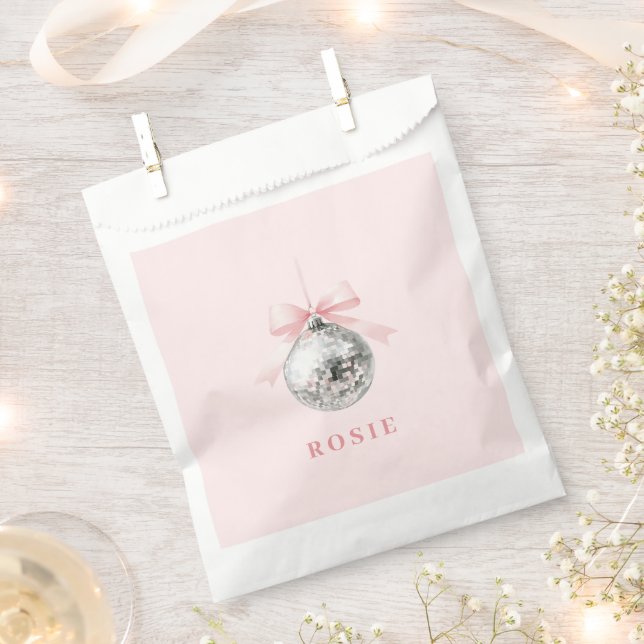 Bolsa De Papel Cinta rosa Coquette Disco Ball personalizada (Cortado)