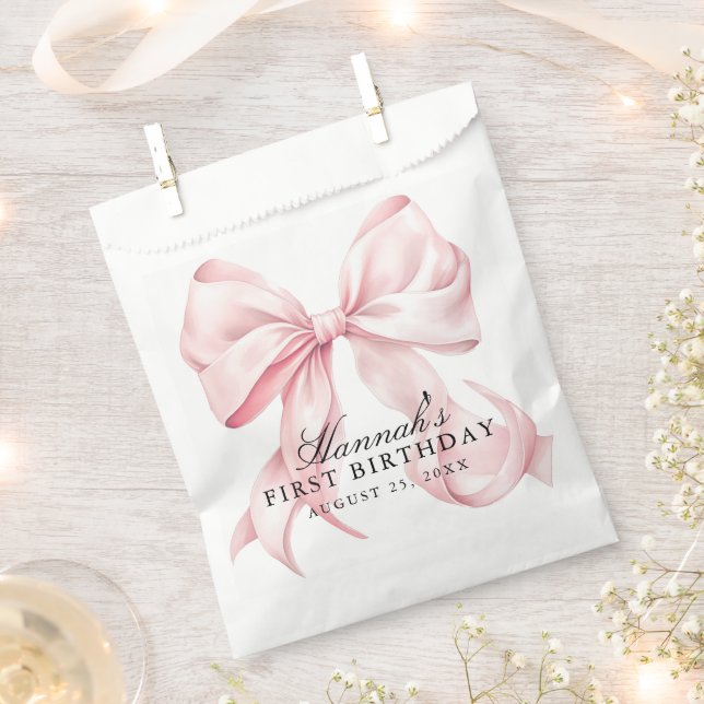 Bolsa De Papel Cinta Rosa Tema Coquette de lazo (Cortado)