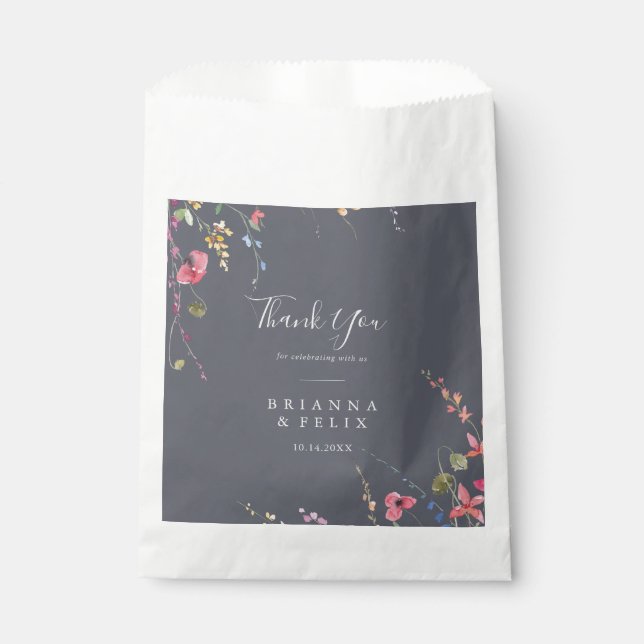 Bolsa De Papel Clásico Azul Floral Salvaje Gracias Boda (Anverso)
