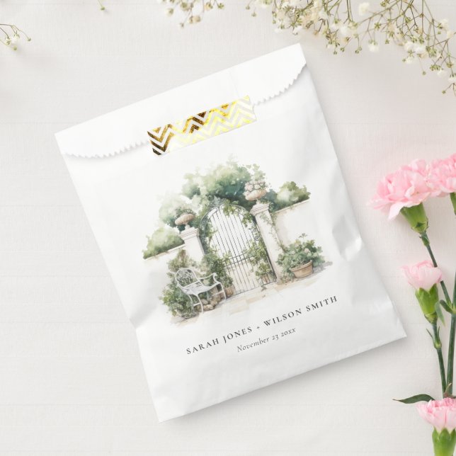 Bolsa De Papel Clásico Boda de acuarela del paisaje de los jardin (Sellado)