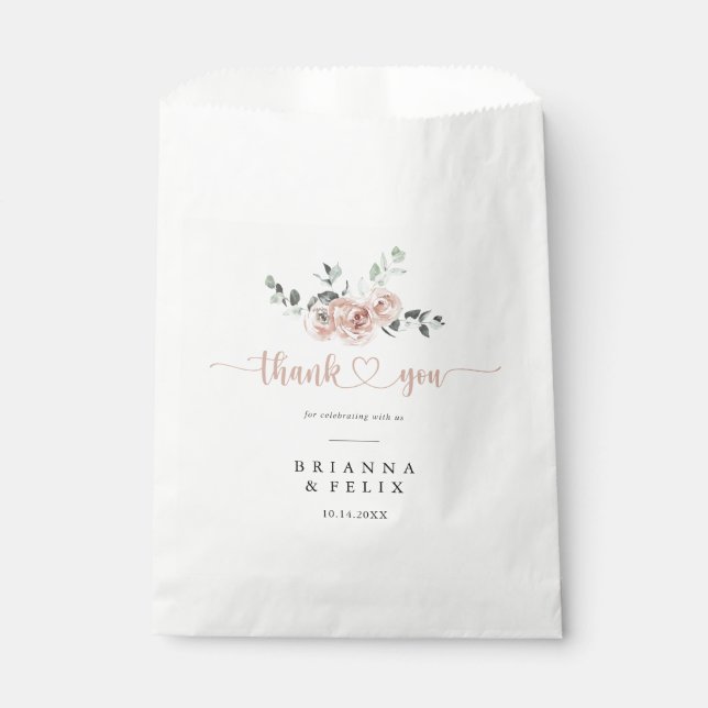 Bolsa De Papel Classic Dusty Pink Rose Floral Gracias Boda (Anverso)