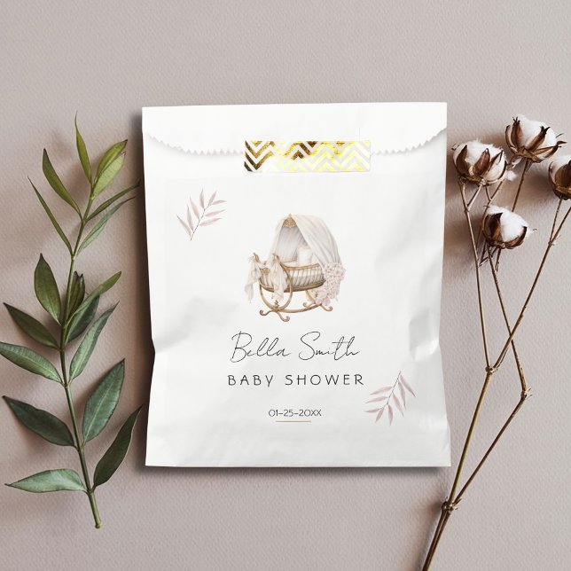 Bolsa De Papel Classic Floral Gold Bassinet Baby Shower (Subido por el creador)