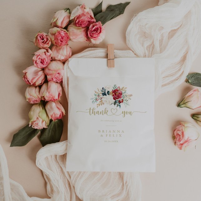 Bolsa De Papel Classic Gold Floral Gracias Boda (Subido por el creador)