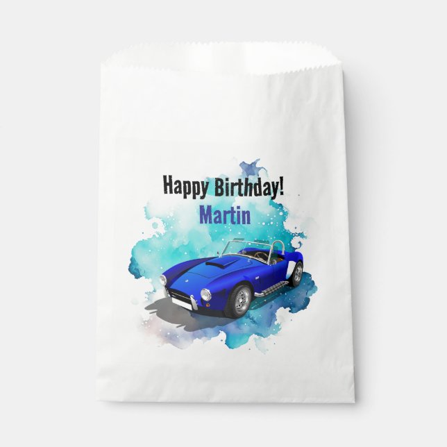 Bolsa De Papel Classic Retro Blue Sports Car Aventura de cumpleañ (Anverso)