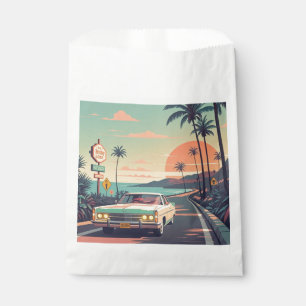 Bolsa De Papel Coche antiguo de estilo retro en carretera frente