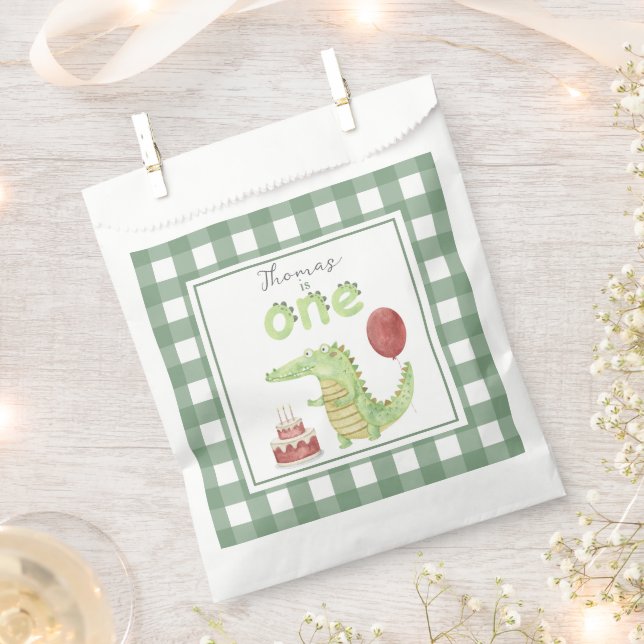 Bolsa De Papel Cocodrilo acuarela cumpleaños 1 (Cortado)