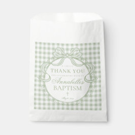 Bolsa De Papel Cocota de Gingham Verde Lazo Postre de Bautizo