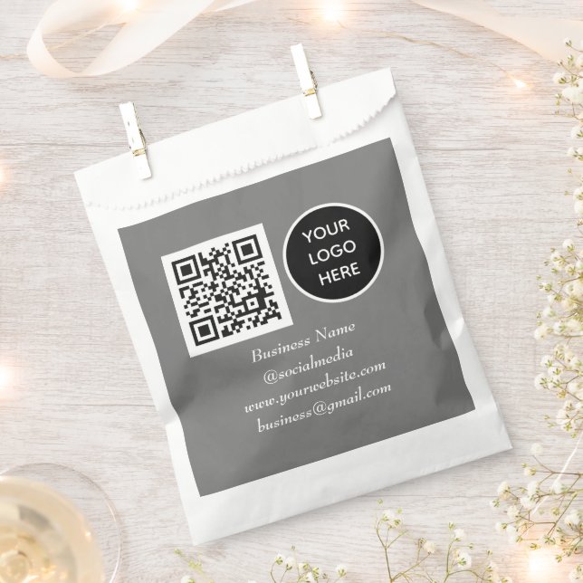 Bolsa De Papel Código QR de redes sociales Logo empresarial gris (Cortado)