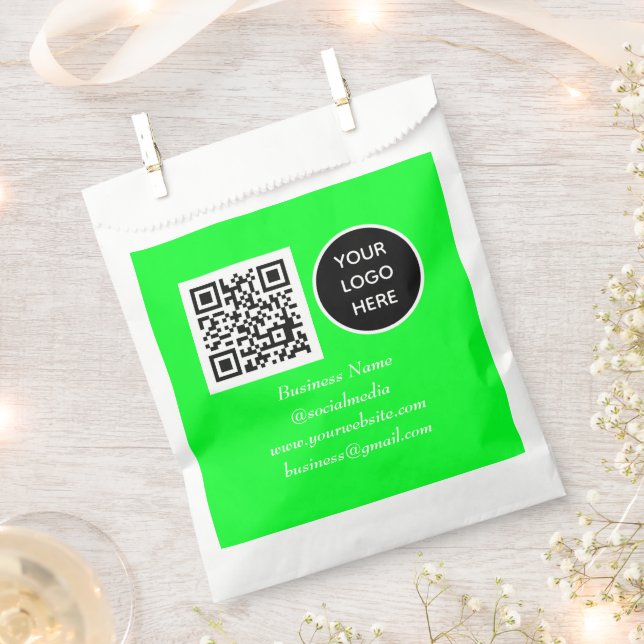 Bolsa De Papel Código QR de redes sociales Logo empresarial Neon  (Cortado)