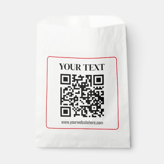 Bolsa De Papel Código QR simple en blanco y negro con borde rojo (Anverso)