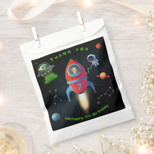 Bolsa De Papel Cohete con foto   Astronauta de cumpleaños de OVNI