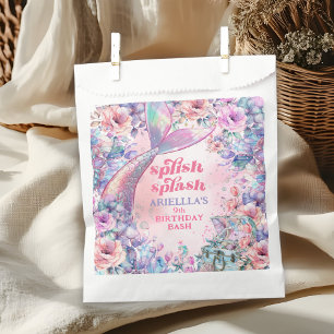 Bolsa De Papel Cola de Sirena con Brillo de Flor para Cumpleaños